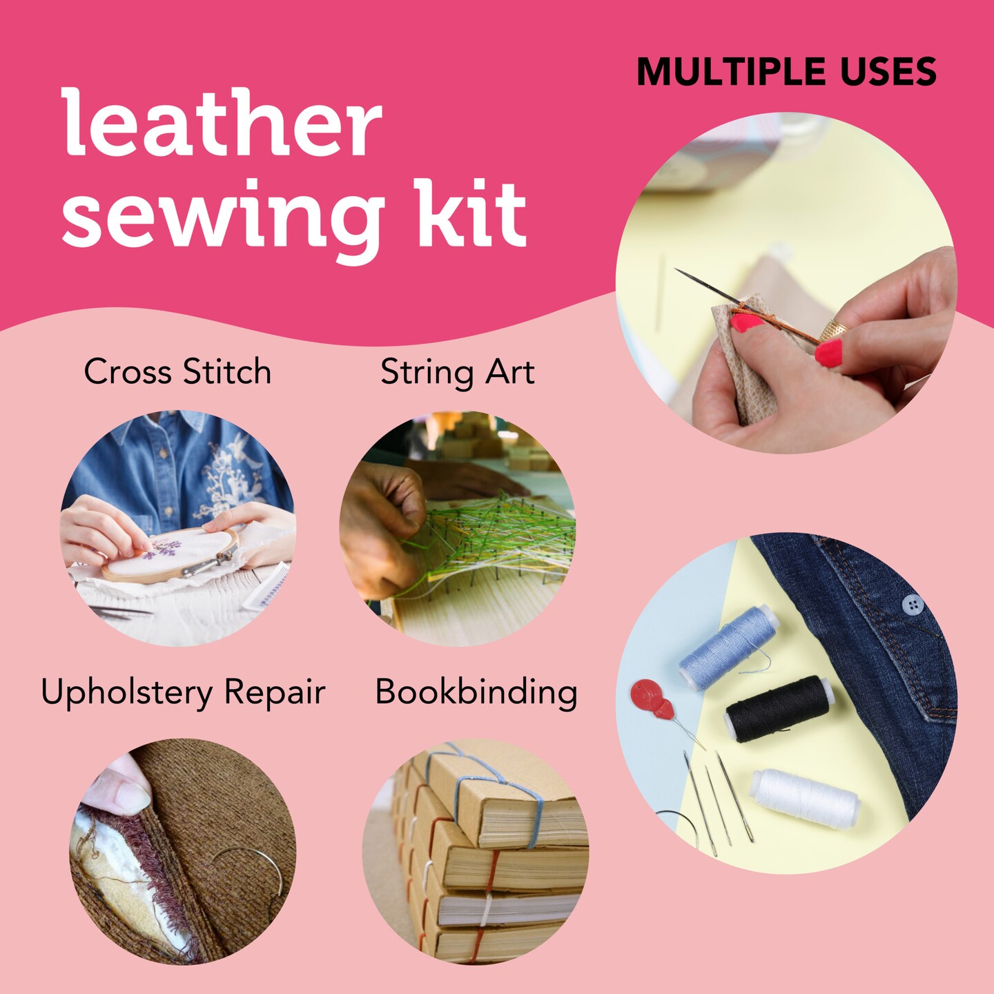 21-Piece Leather Sewing Kit for Upholstery Repair and Crafts