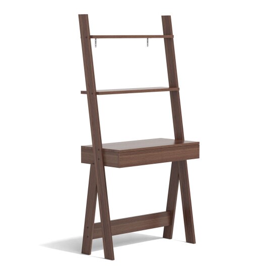 Ladder Shelf Desk Bookcase with Countertop Drawer and 2 Shelves