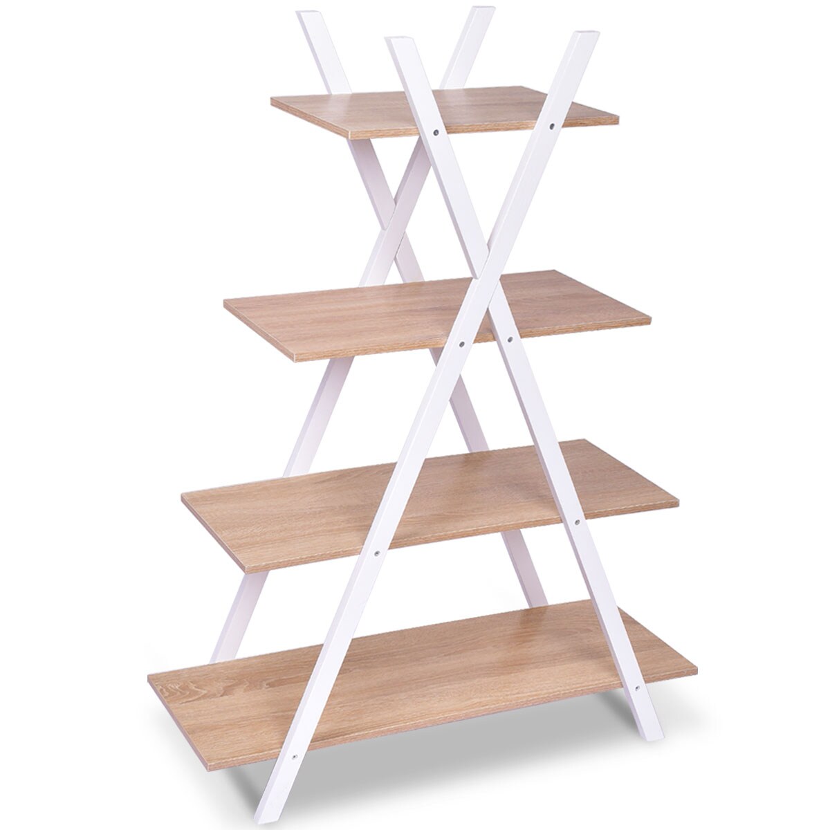 Costway 4-Tier Bookshelf Storage Display Shelves Bookcase Ladder X-Shape
