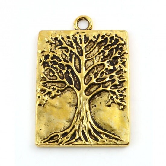 *5* 32x22mm Antique Gold Tree of Life Rectangle Pendants