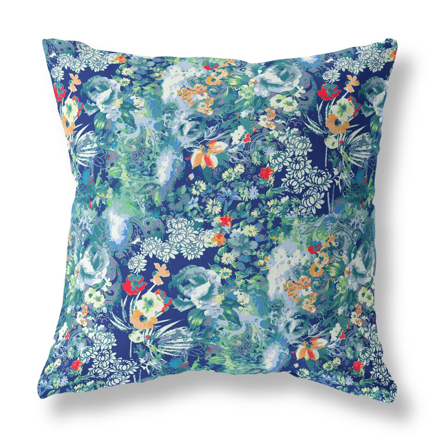 16&#x22; Blue Turquoise Springtime Indoor Outdoor Throw Pillow