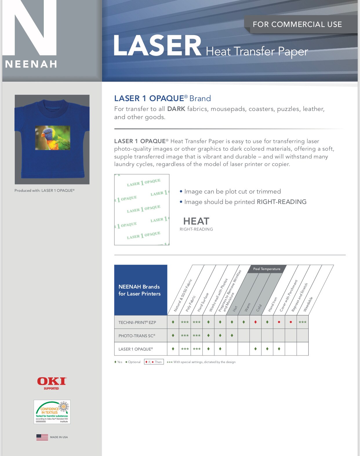 Neenah Heat Transfer Paper Laser 1 Opaque Dark SHIRT Heat Press Machine A4  100 Sheets Pk