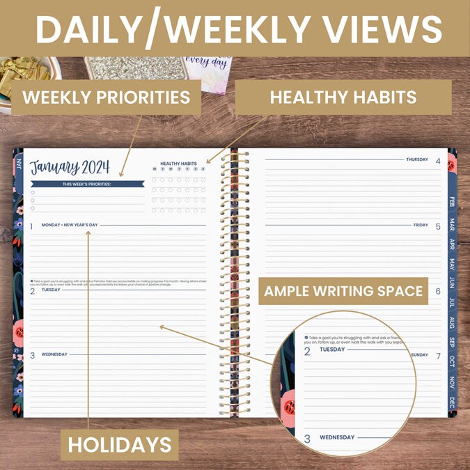 bloom daily planners 2024 Soft Cover Planner, 8.5" x 11", Poppy Meadow