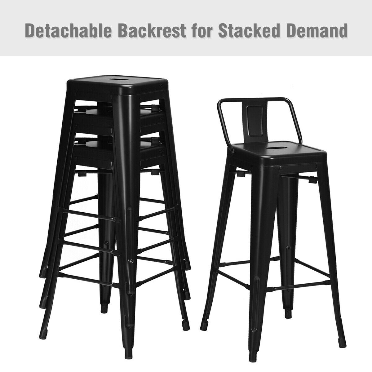 Set of 4 Metal Counter Height Dining Chairs with Low Back and Rubber Feet Suitable to Any Space