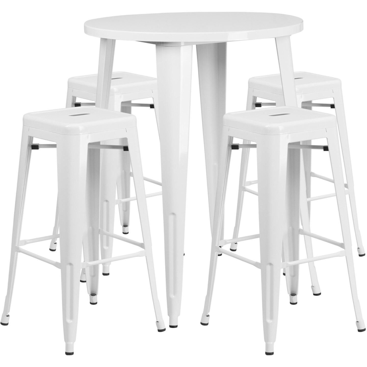 Emma and Oliver Commercial Grade 30" Round Metal Indoor-Outdoor Bar Table Set, 4 Backless Stools