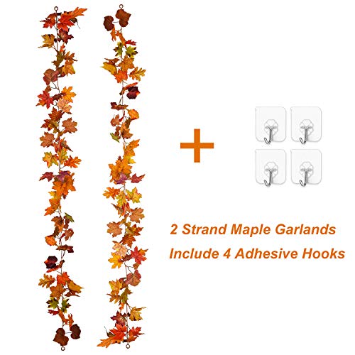 2 Pack Fall Maple Garland - 5.9ft/Piece Artificial Fall Foliage Garland Colorful Autumn Decor for Home Wedding Party (Mixed Color)