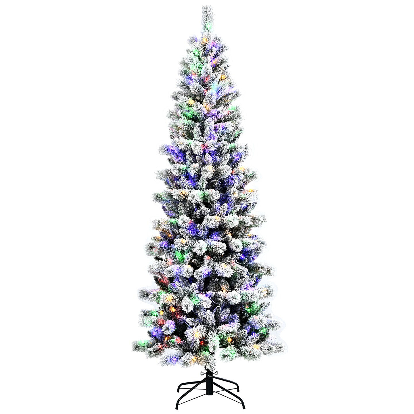 Costway 7.5FT Pre-Lit Hinged Christmas Tree Snow Flocked w/9 Modes Remote Control Lights