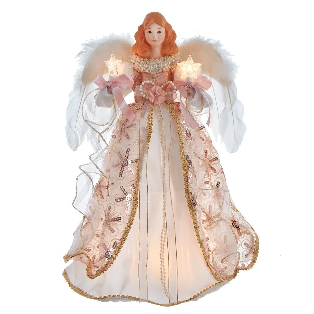 KSA 18&#x22; Lighted White and Beige Boho Chic Angel Christmas Tree Topper, Clear Lights