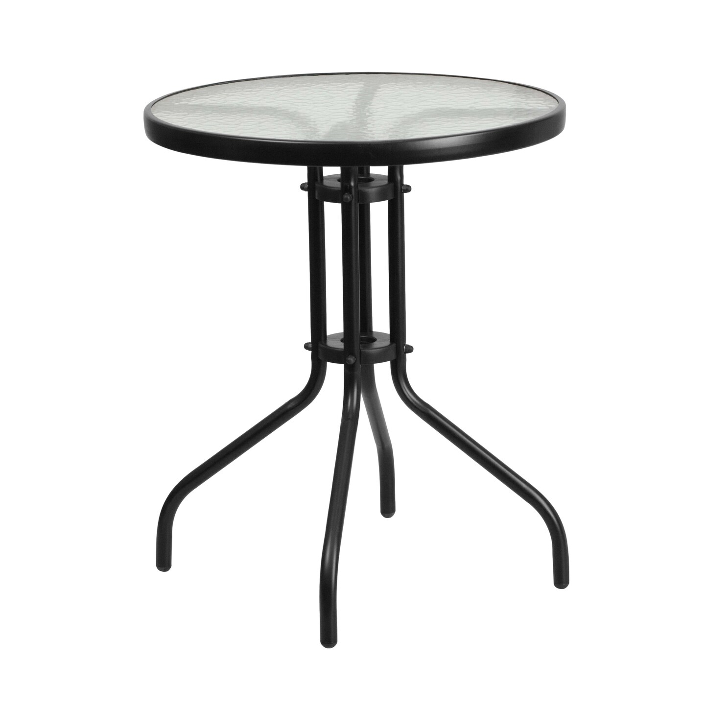 Emma and Oliver 23.75&#x22; Round Tempered Glass Metal Table with Smooth Ripple Design Top