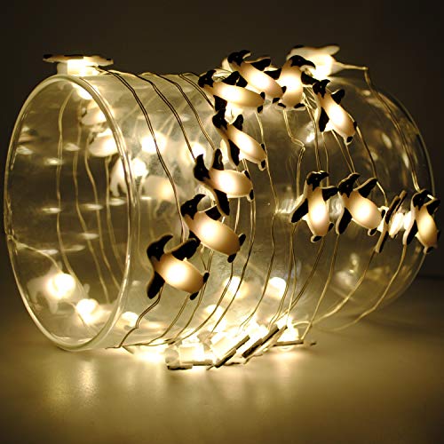 Brooklyn Lighting Company 12 Foot LED Wire Lights Strip with 36 Penguin Shaped Bulbs Battery Operated String Lights (12FT, Penguin)