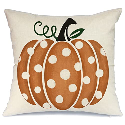 GEEORY Fall Pillow Covers 18x18 inch Polka Dots Pumpkin Throw Pillow Covers for Fall Thanksgiving Decorations Fall Party Pillows Decorative Pillow Covers for Couch Sofa