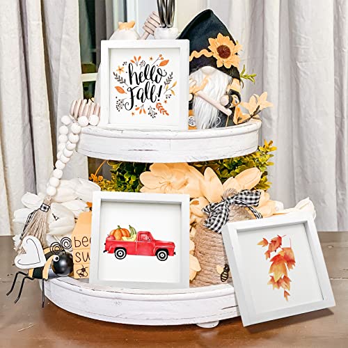 Fall Home Decor Fall Tiered Tray Decor Hello Fall Signs Set of 3 Frames and 36 Interchangeable Sayings Design for Fall Holiday Decoration with Modern White Wooden Frames Fall Decorations for Living Room Table and Wall Decor