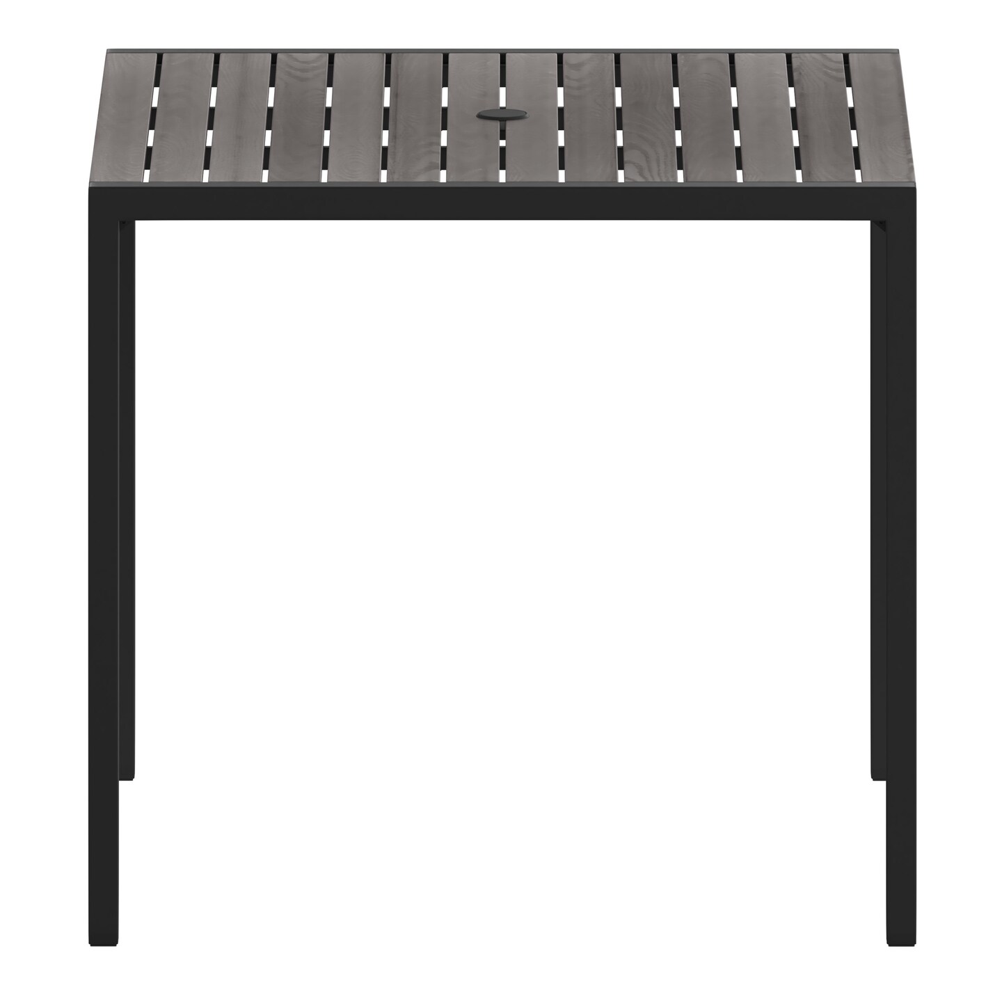 Merrick Lane Faux Teak Outdoor Dining Table with Powder Coated Steel Frame and Umbrella Hole