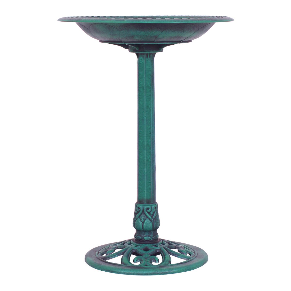20"x28" Decorative Green Pedestal Bird Bath with Scroll Design Resin Outdoor Water Bowl