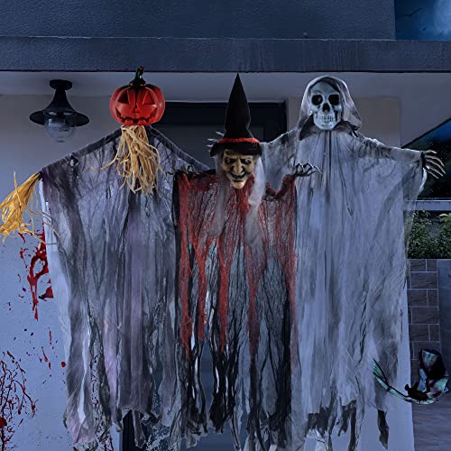 JOYIN 3 Pack 35&#x22; Hanging Ghost Halloween Decorations,Grim Reapers Hanging Witch for Halloween Outdoor Decorations(One Grim Reaper,One Hanging Witch,and One Hanging Reapers)