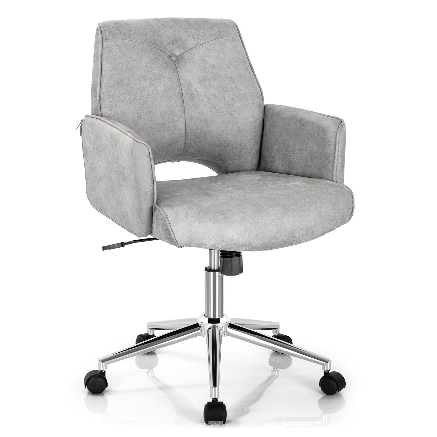 Home Desk Chair Grey PU Leather Swivel Rocking Adjustable Height 275lbs