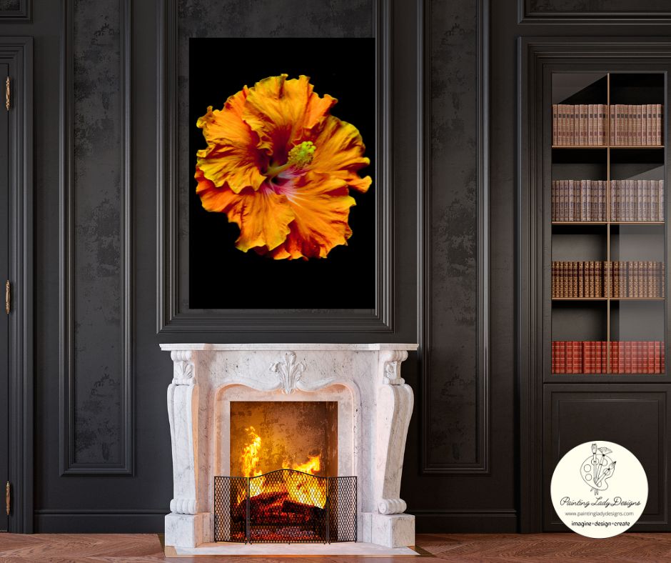 Night Flower Orange Flame - Art paper for Decoupage and Mixed Media  Large 24x36