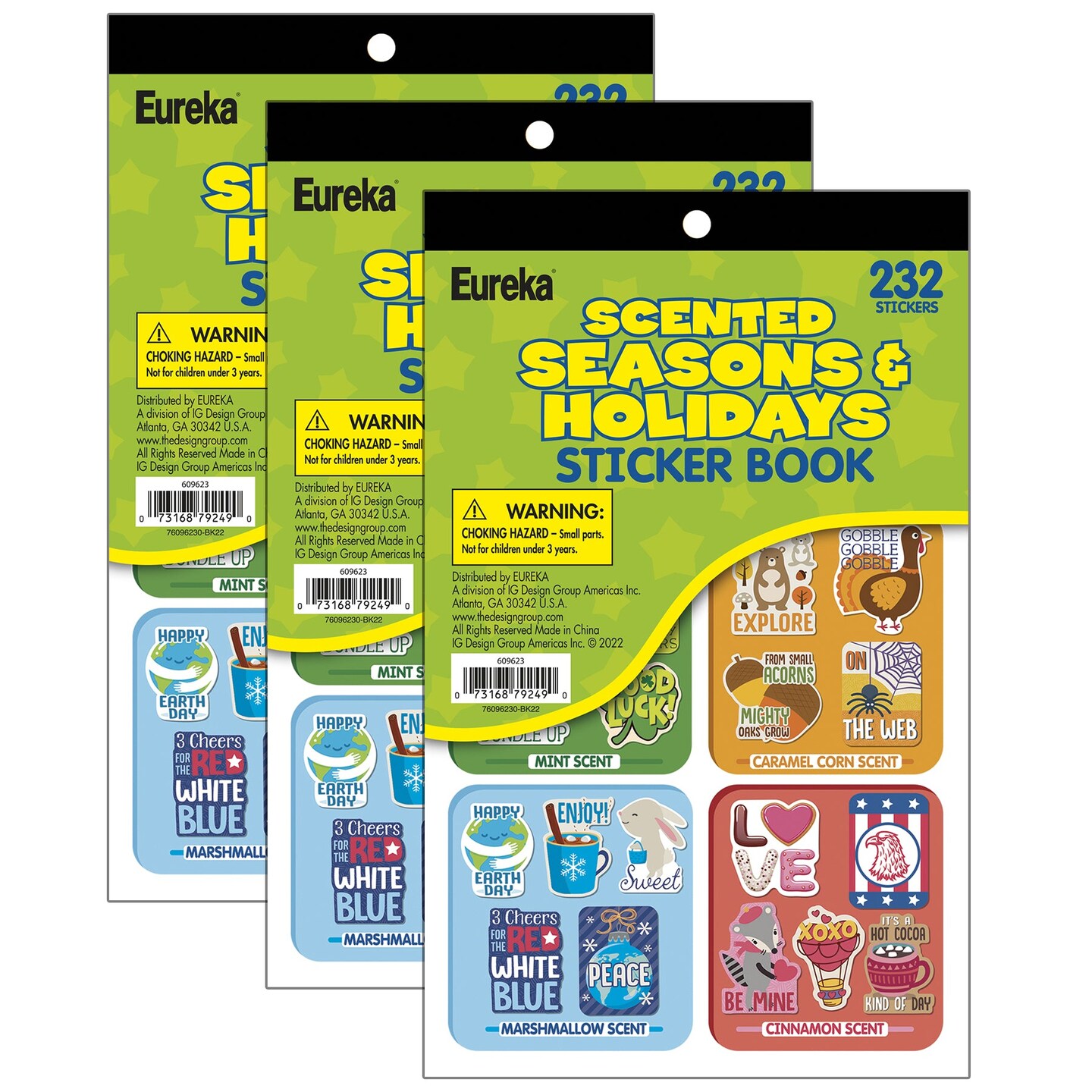 Seasons &#x26; Holidays Scented Stickerbook, 232 Stickers Per Book, Pack of 3