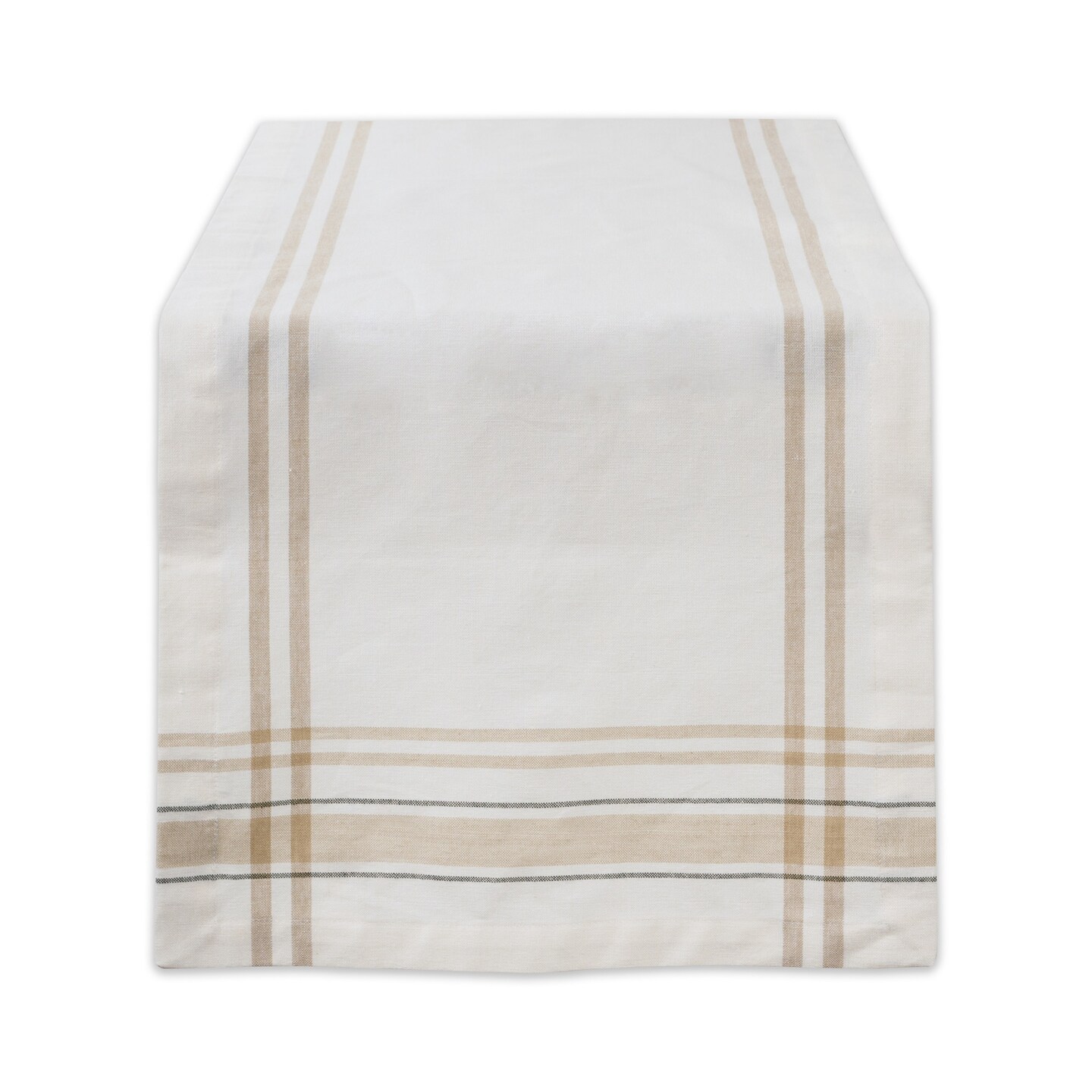 CC Home Furnishings French Striped Cotton Kitchen Table Runner - 72" - Cream and Tan