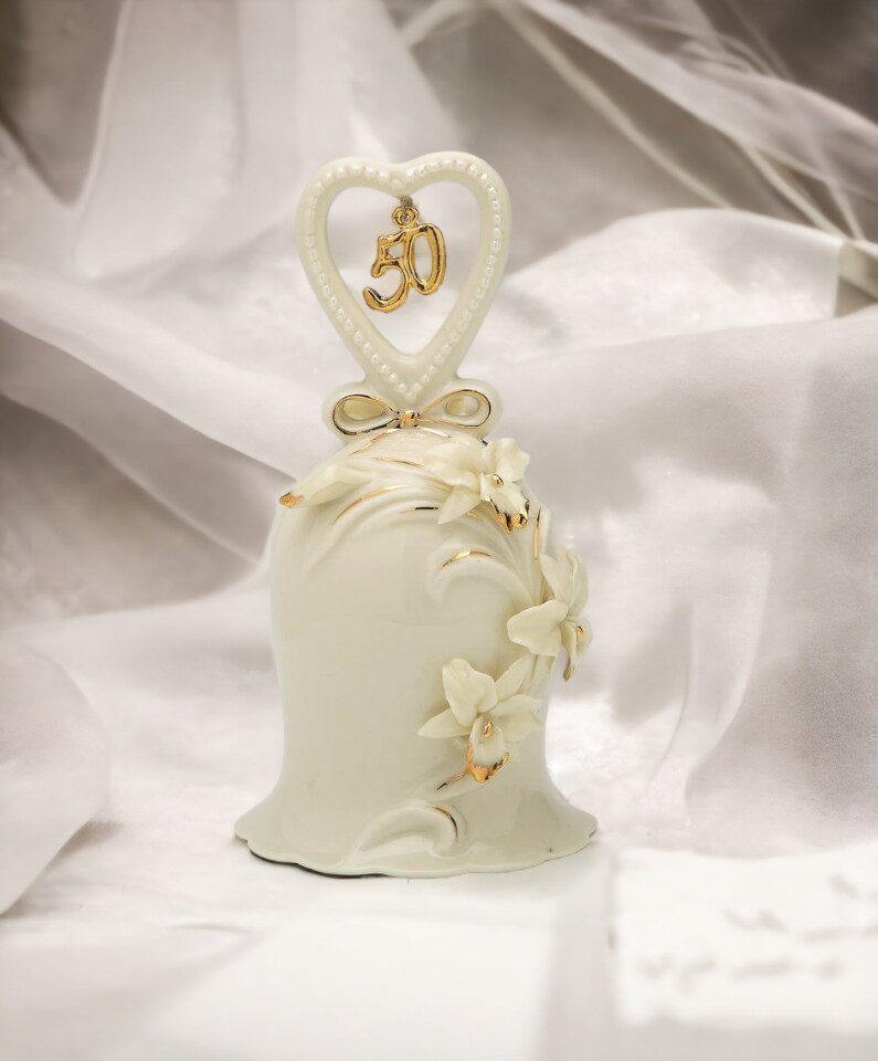 Hand Crafted Ceramic Ivory Orchid Flower Bell 50th Anniversary, Anniversary D&#xE9;cor, Anniversary Gift