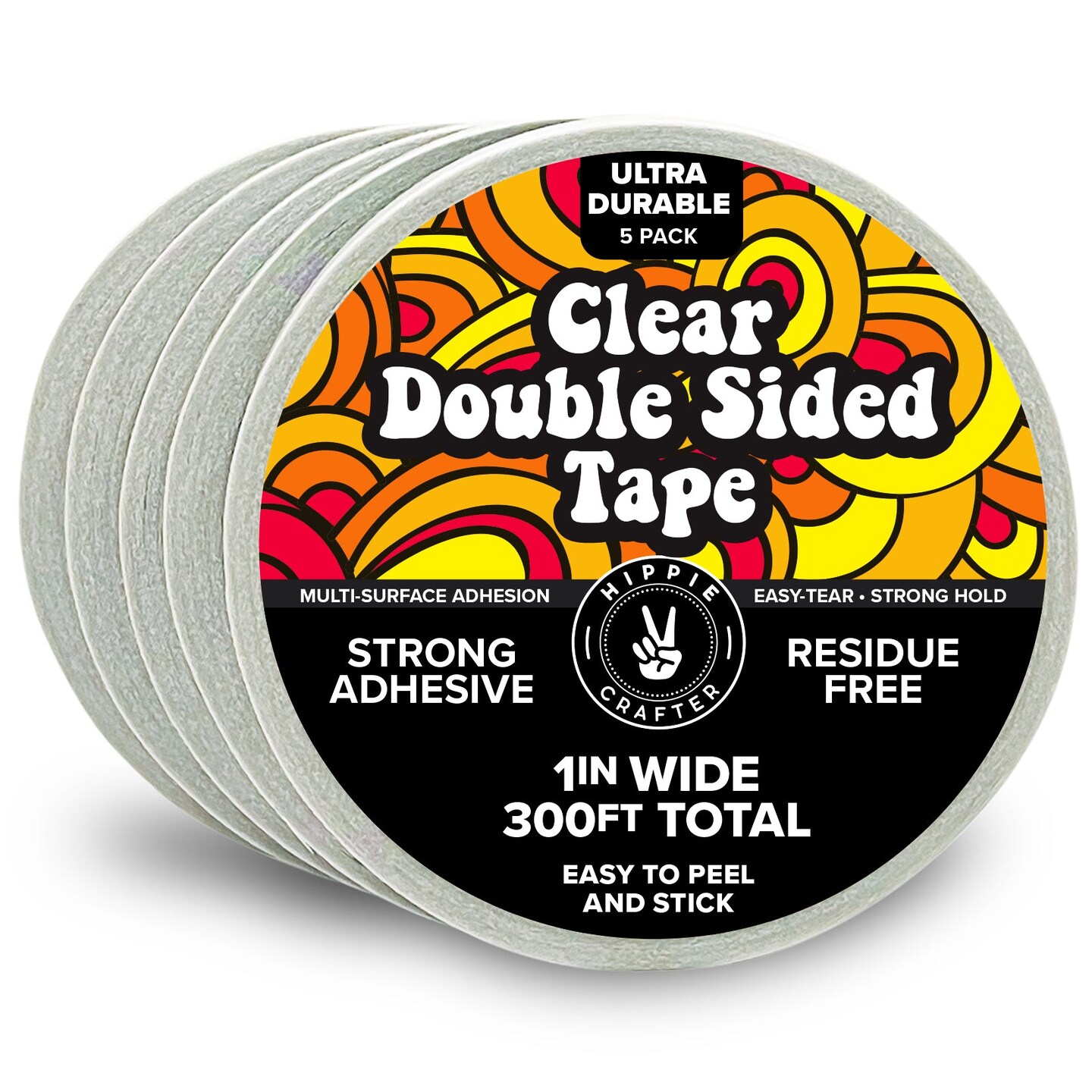 5PK Clear Double Sided Tape for Crafts 1/2 inch Wide Heavy Duty Adhesive  Two Side