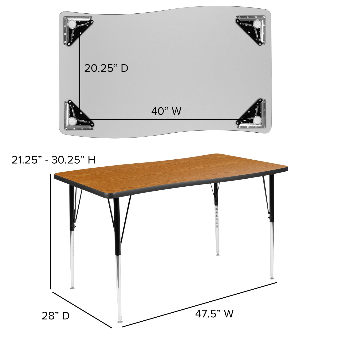 Emma and Oliver 28&#x22;W x 47.5&#x22;L Rectangle Wave Flexible Collaborative Adjustable Height Activity Table