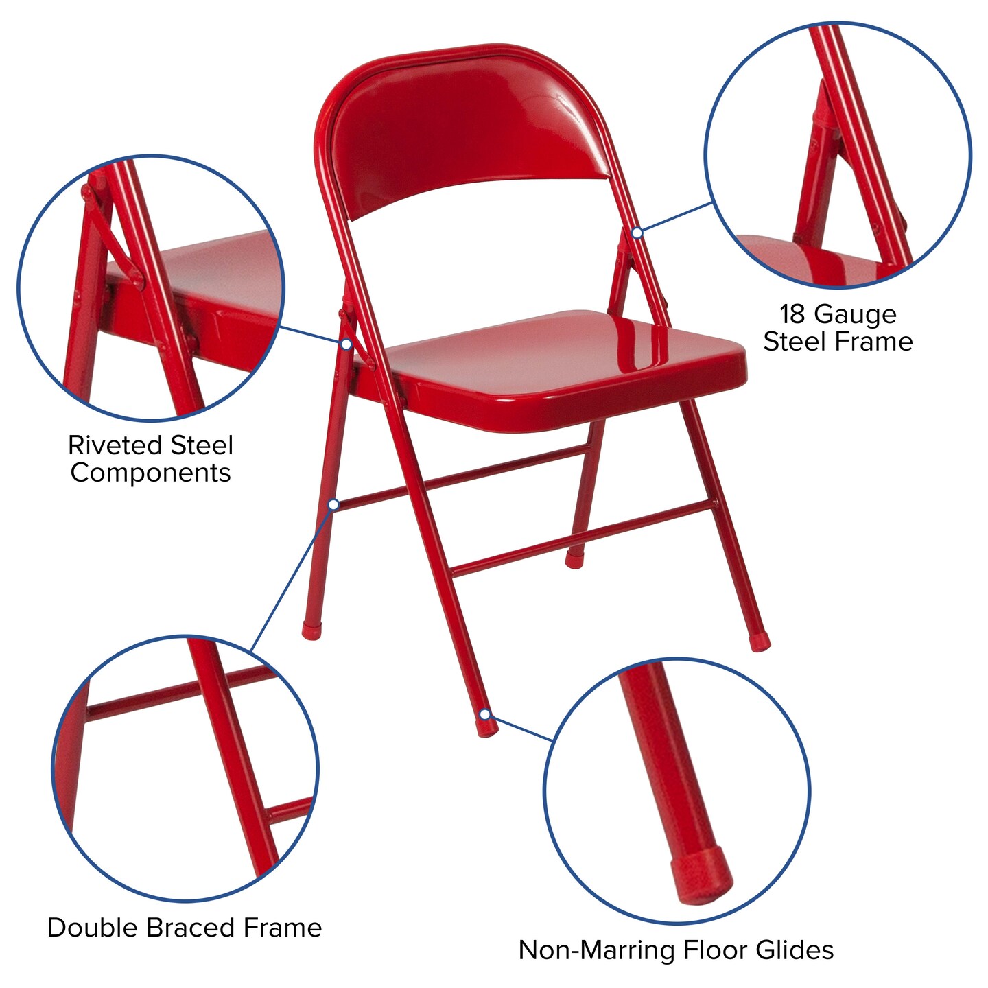 Emma and Oliver 2 Pack Home & Office Double Braced Party Events Steel Metal Folding Chair