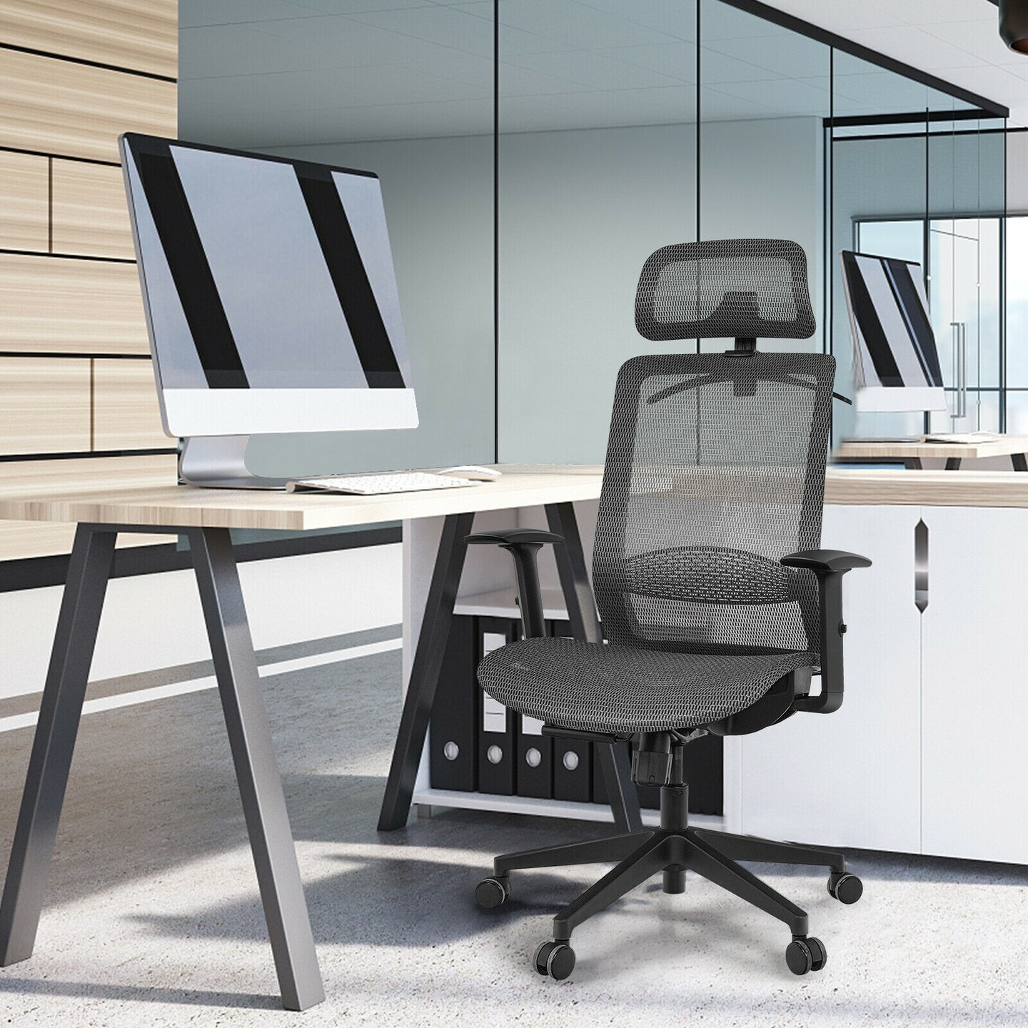 Height Adjustable Ergonomic High Back Mesh Office Chair with Hanger
