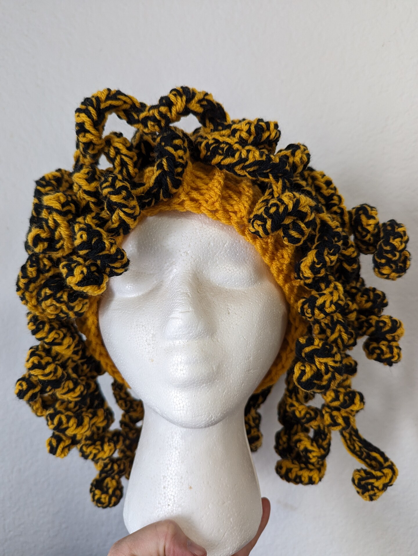 Curly Hair Hat in Yellow and Black | MakerPlace by Michaels