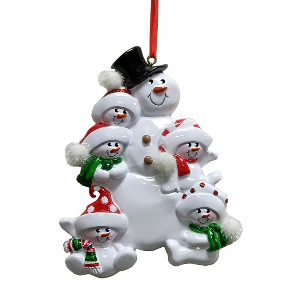 KSA Pack of 6 Personalized Snowman Family Christmas Ornaments 4.25&#x22;