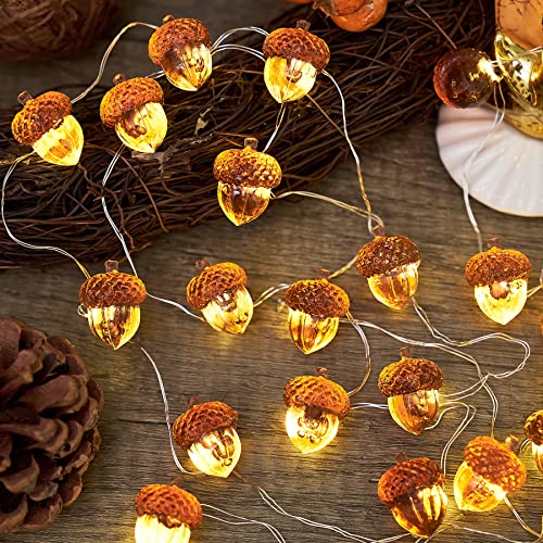 Thanksgiving D&#xE9;cor 3D Acorn Decorations Autumn D&#xE9;cor String Lights, Acorn Fall Harvest Decorative Lights 10ft 30LED USB Plug in Battery Operated for Bedroom Garland Fireplace Mantel Wreath Decor