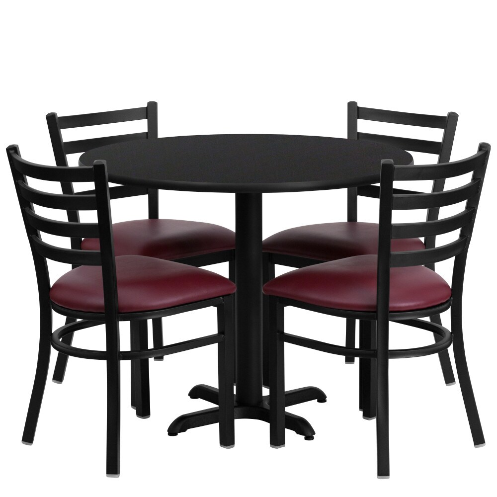 Emma and Oliver 36" Round Laminate X-Base Table Set with 4 Ladder Back Chairs