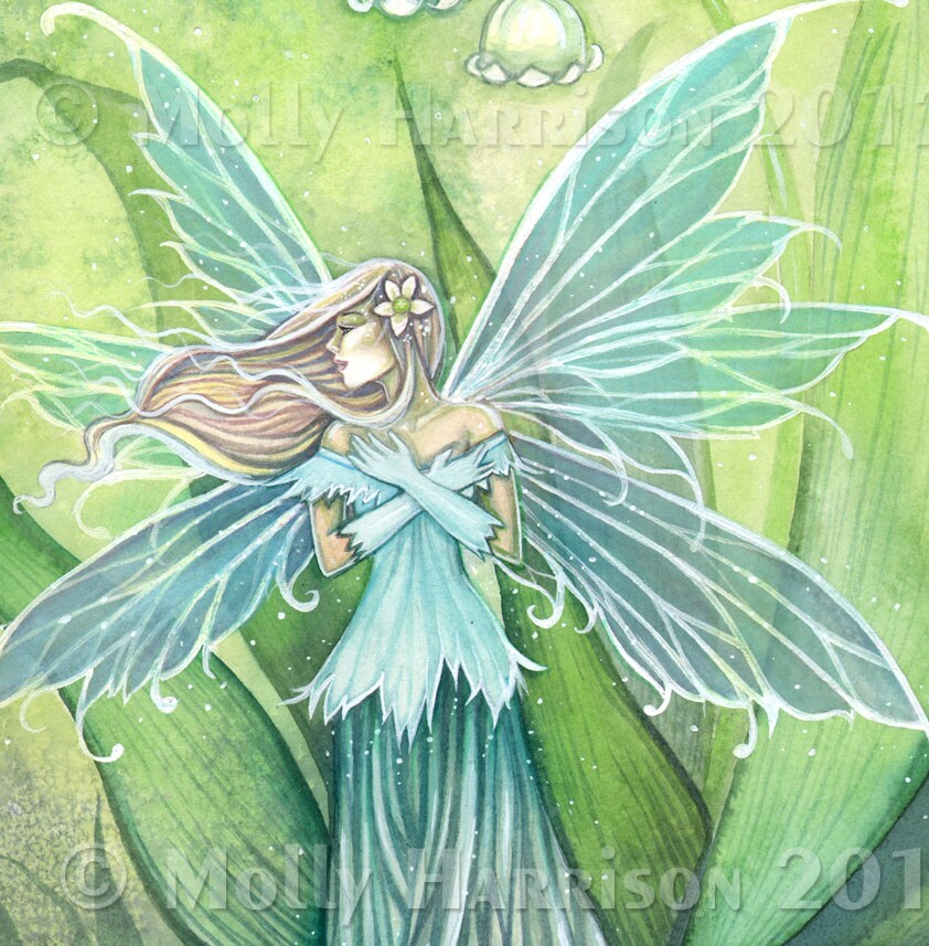Lily of the Valley Flower Fairy Watercolor Fantasy Art Print by Molly