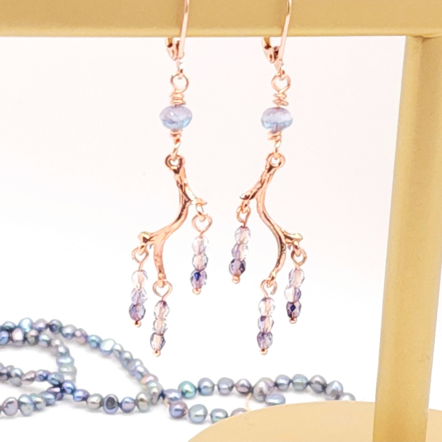 Copper Lavender Branch Dangle Chandelier Statement Earrings product 5