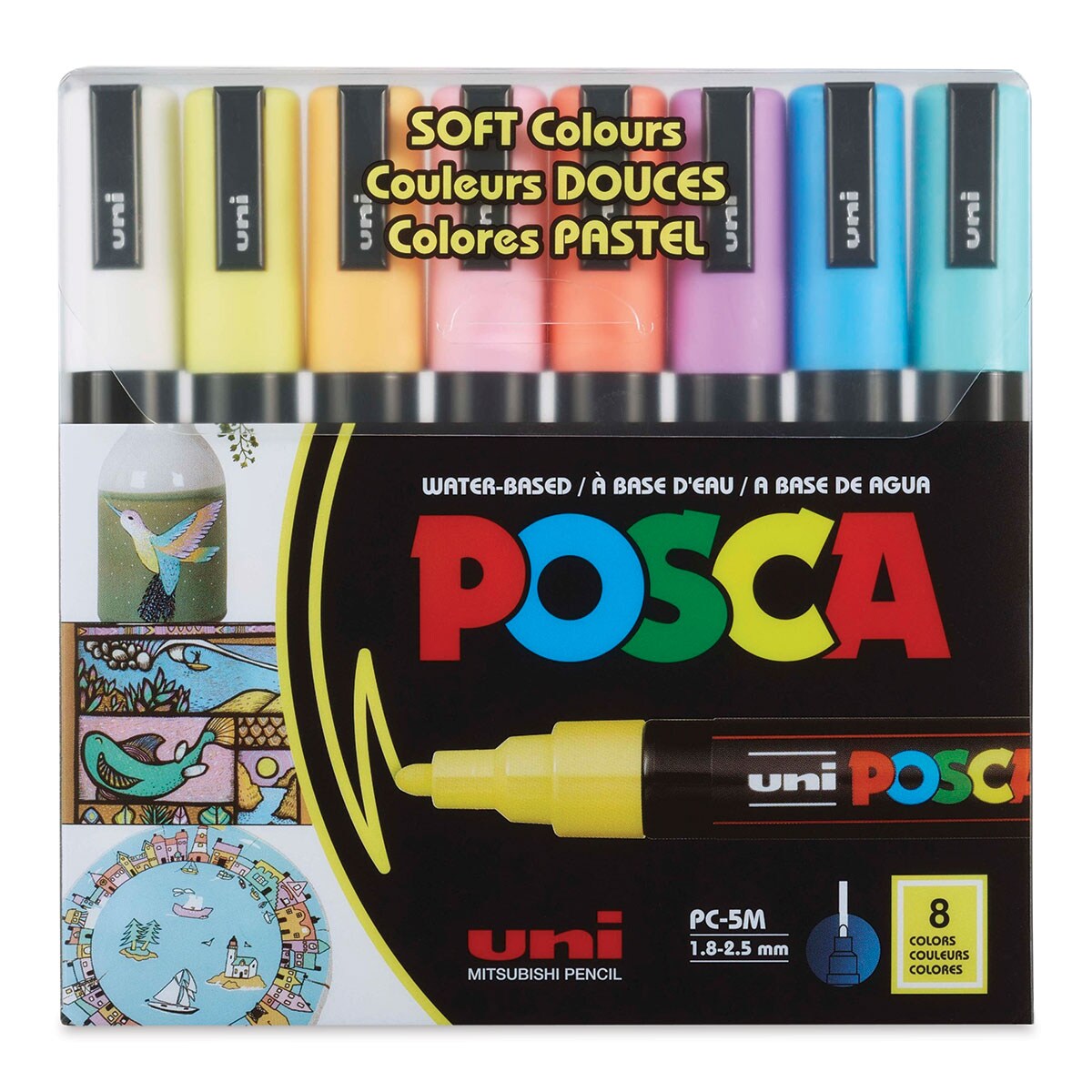 Posca Paint Markers - Soft Colors, Set of 8, Medium Tip, 2.5 mm