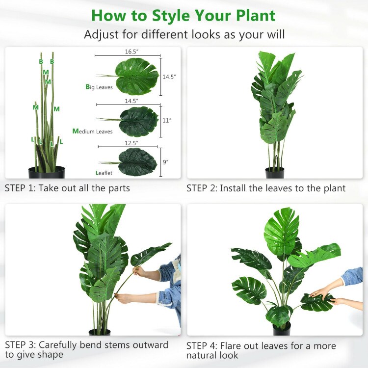 Artificial Monstera Tree 2 Pack Faux Floor Plant 4 Ft Potted Decor Green Black