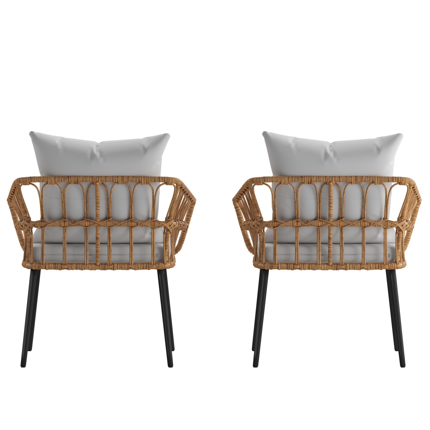 Merrick Lane Armon Set of Two Indoor/Outdoor Boho Style Open Weave Rattan Rope Patio Chairs with Cushions
