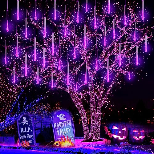 Purtuemy Halloween Lights Outdoor, Meteor Shower Lights 12 inch 8