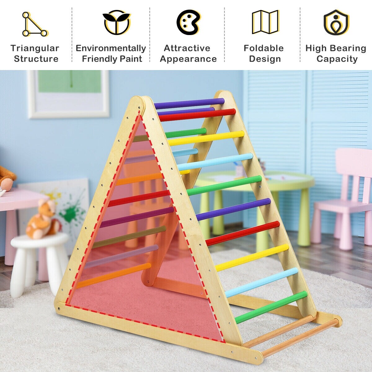 Foldable Wooden Triangle Climbing Ladder with 21 Strips Perfect for Indoor Play