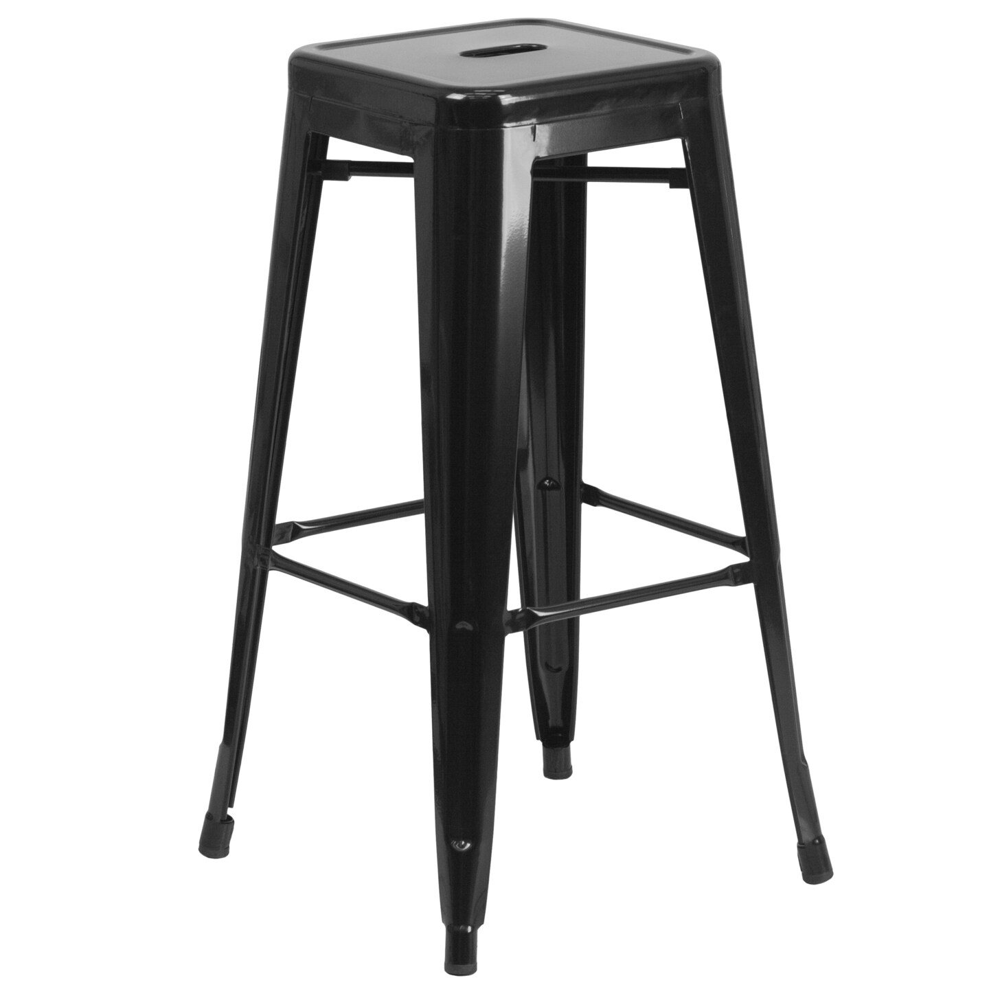Emma and Oliver Commercial Grade 23.75" Square Metal Indoor-Outdoor Bar Set & 2 Backless Stools