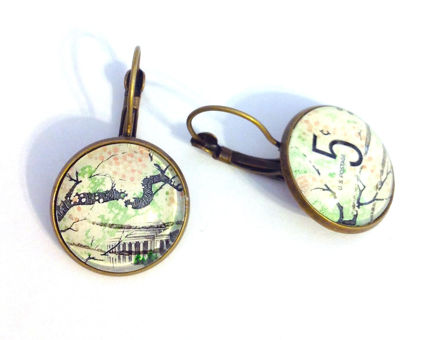 1966 United States Stamp - "Plant for a More Beautiful America" Cherry Blossom - Postage Stamp Earrings product 2