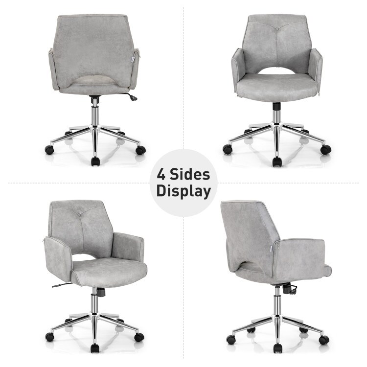 Home Desk Chair Grey PU Leather Swivel Rocking Adjustable Height 275lbs