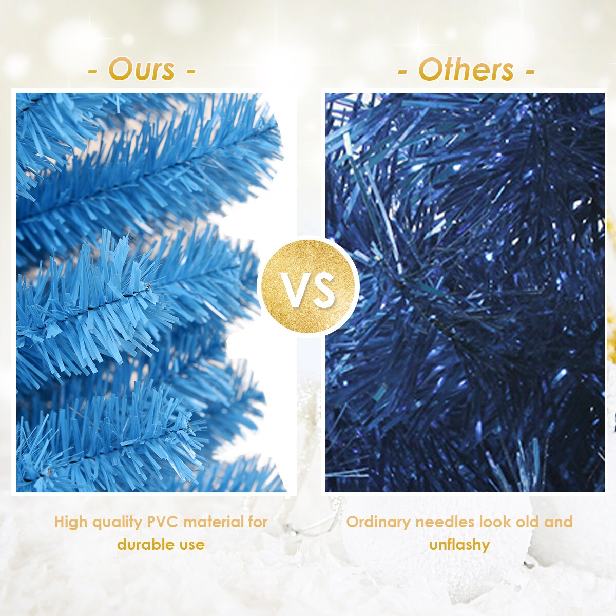 Costway 6FT Tinsel Tree Slim Pencil Christmas Tree Silver Champagne Goldblue