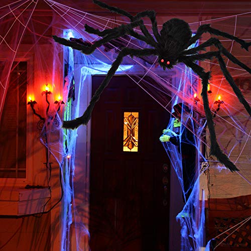 OCATO 200 Halloween Spider Web + 59 Giant Spider Decorations Fake Spider  with Triangular Huge Spider Web for Indoor Outdoor Halloween Decorations