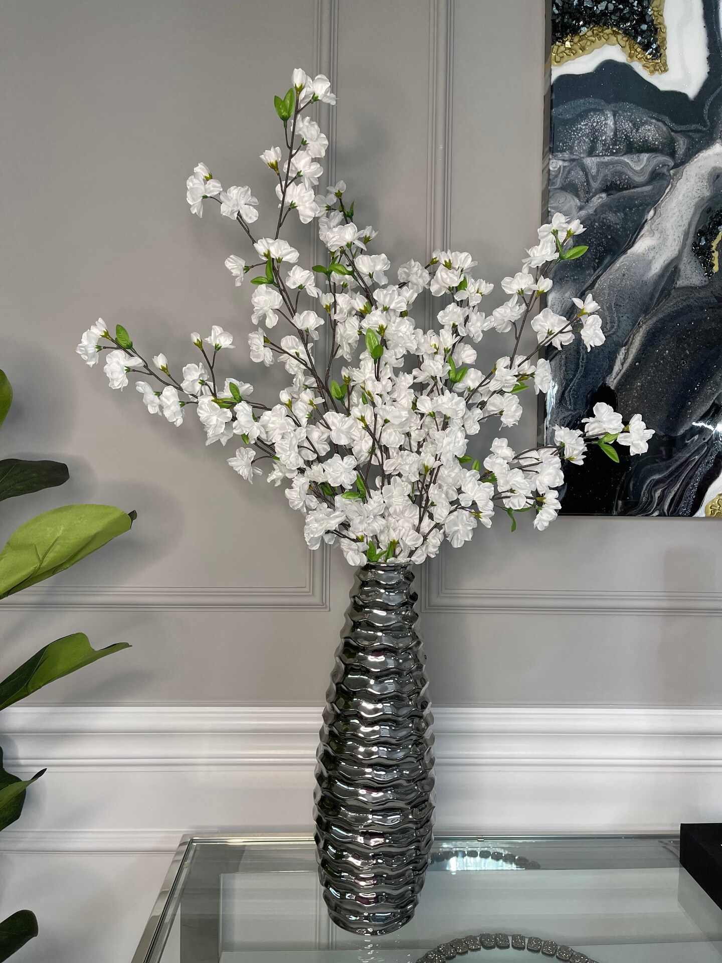 Camilla Faux 36&#x22; White Cherry Blossom Branch Set of 3  WEDDING, PARTY, EVENT, JAPAN&#x27;S NATIONAL FLOWER