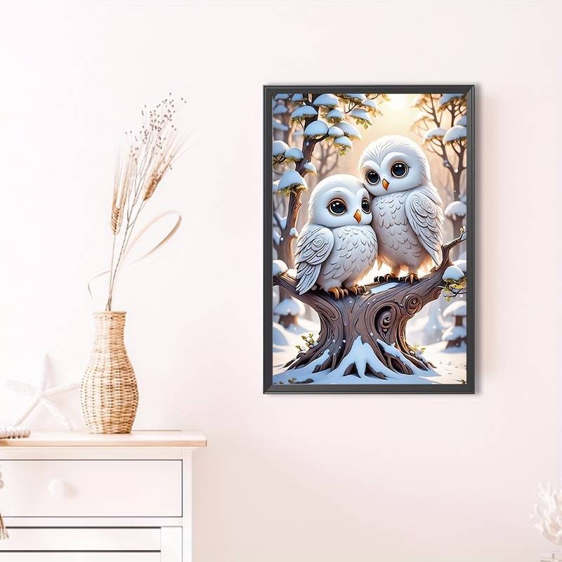 Cuddling Snowy Owls Diamond Painting Kit