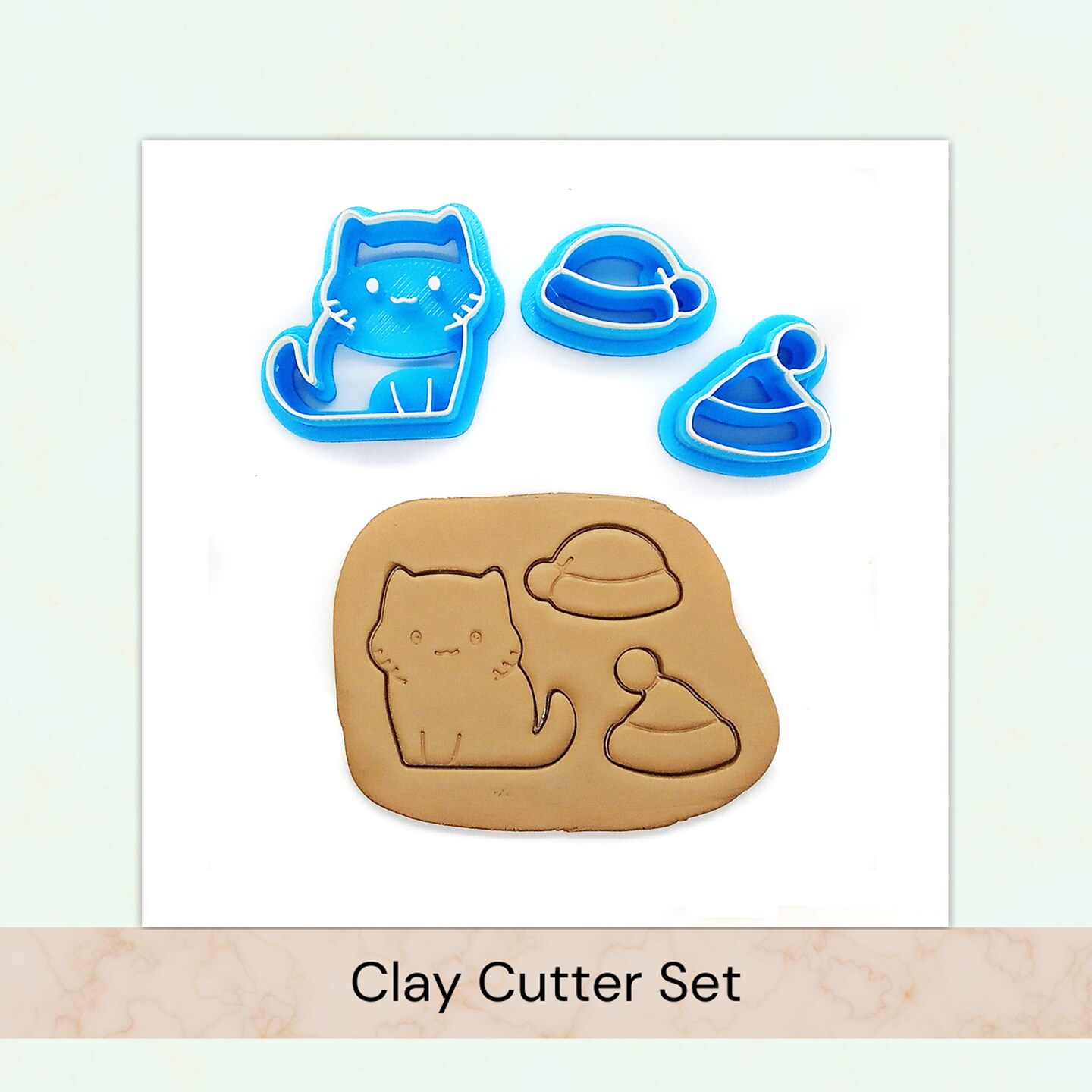 Christmas Cat Clay Cutter Set, 3 pcs, Cute Kitty with Santa Hats, Adorabilities