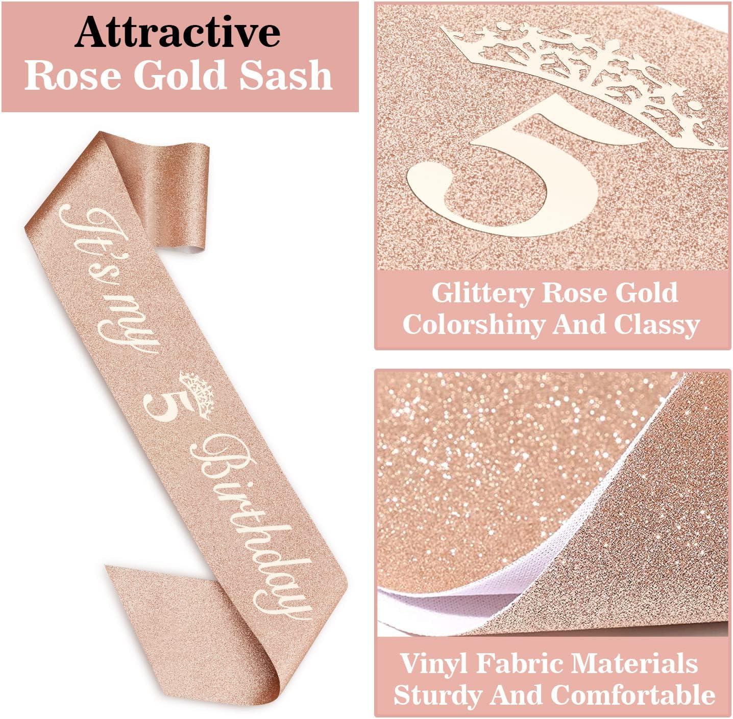 5th Birthday Decorations for Girls, 5th Birthday Sash, Crown/Tiara, Candles, Cake Toppers. 5th Birthday Gifts for Girls, 5 Birthday Decorations for Girls, 5 Birthday Party Decorations