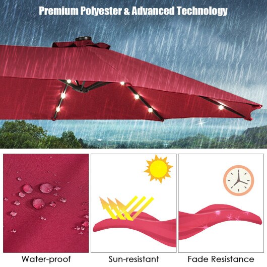 15 Ft Solar Led Patio Double-sided Umbrella Market Umbrella With Weight Base
