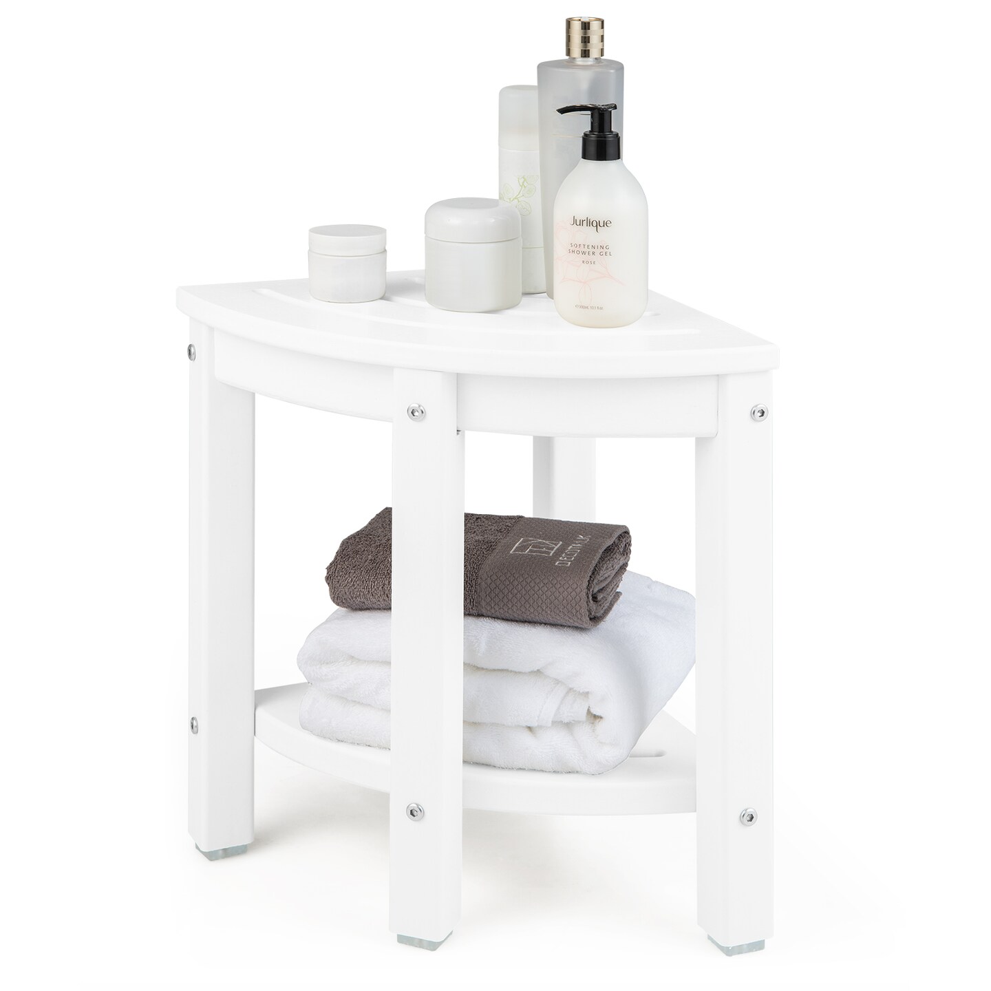 Corner Shower Bench Stool with Storage Shelf for Shaving Legs